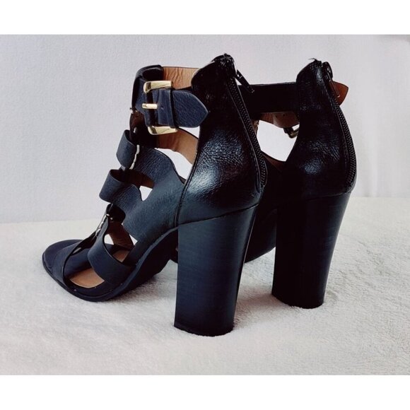 Steve Madden Black Leather Gladiator Sandal Stacked 4" Black Heel Sexy Size 7.5 - Picture 7 of 10